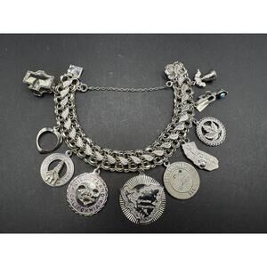 Vtg 925 Sterling Silver Souvenir Charms Disney States Multistrand Bracelet 6.5
